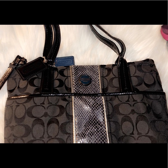 COACH Black Monogram Snake Print Tote Bag - Picture 2 of 8